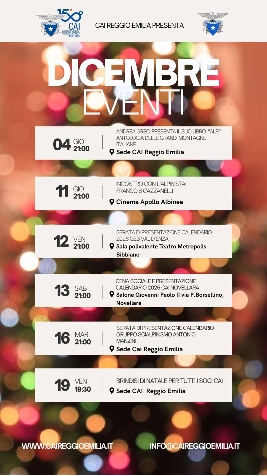 Gli eventi di Dicembre al Cai Reggio Emilia