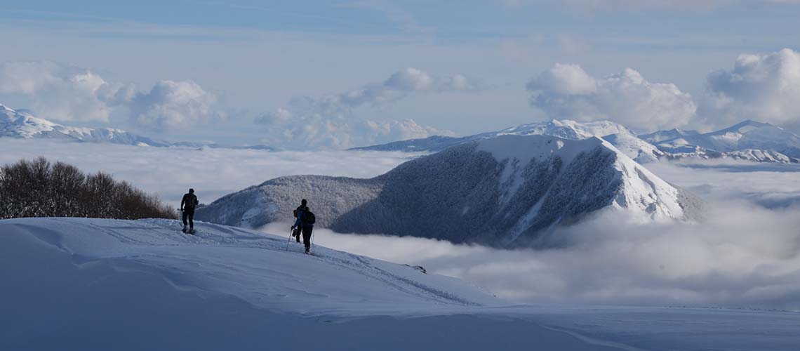 Cartelli sul sentiero innevato